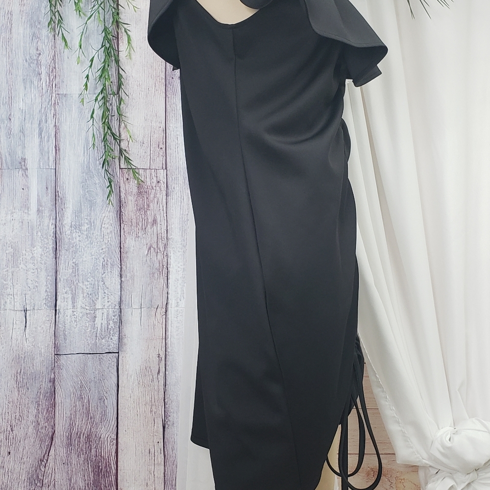 Black Rouched and Ruffled Cocktail Dress by Bloom Chic - Picture 7 of 13